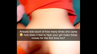 Rough Cuckhold Snapchat sent not far from cuck while his gf cums on cock eternally